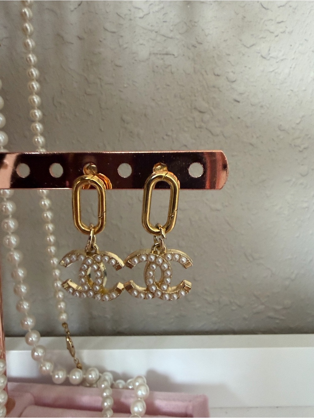 Pandora Gold-Tone Pearl-Accented Interlocking Drop Earrings